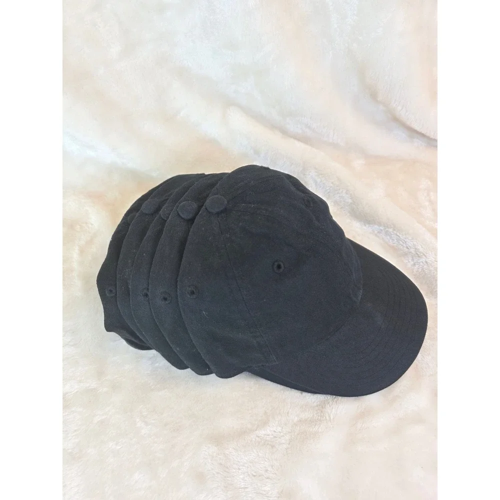 Lot of 5 Black Cotton Baseball Cap Adjustable Strap Dad Hat Casual Everyday Wear